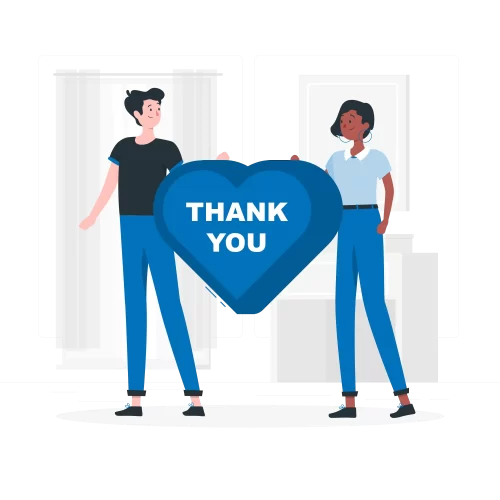 Two people holding a thank you heart